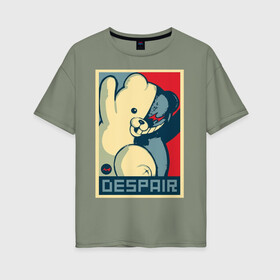 Женская футболка хлопок Oversize с принтом Monokuma , 100% хлопок | свободный крой, круглый ворот, спущенный рукав, длина до линии бедер
 | анимэ | злой | мишка