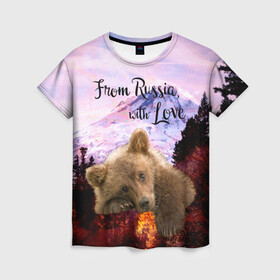 Женская футболка 3D с принтом Из России с любовью , 100% полиэфир ( синтетическое хлопкоподобное полотно) | прямой крой, круглый вырез горловины, длина до линии бедер | из россии с любовью | медведь | медвежонок | русский медведь