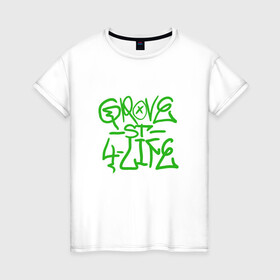 Женская футболка хлопок с принтом Grove Street , 100% хлопок | прямой крой, круглый вырез горловины, длина до линии бедер, слегка спущенное плечо | grove street | gta sa | gta san andreas | банда | гроув стрит | гта | пеф