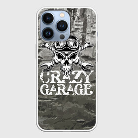 Чехол для iPhone 13 Pro с принтом Crazy garage ,  |  | bones | garage | helmet | metal | orbits | skull | teeth | wrench | гаечный ключ | гараж | глазницы | зубы | металл | череп | шлем