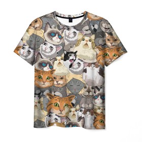 Мужская футболка 3D с принтом ALL CATS MEMES , 100% полиэфир | прямой крой, круглый вырез горловины, длина до линии бедер | cats | mem | memes | mems | кот | коты | кошки | мемс | мемы | мэмы