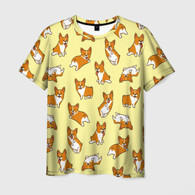 Мужская футболка 3D с принтом Корги , 100% полиэфир | прямой крой, круглый вырез горловины, длина до линии бедер | corgi | dog | dogs | корги | мило | собаки | собачки