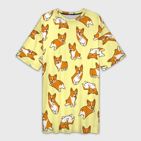 Платье-футболка 3D с принтом Корги ,  |  | corgi | dog | dogs | корги | мило | собаки | собачки