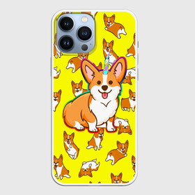 Чехол для iPhone 13 Pro Max с принтом Corgi ,  |  | Тематика изображения на принте: corgi | dog | dogs | волшебство | единорог | корги | мило | радуга | собаки | собачки