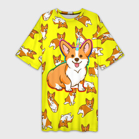 Платье-футболка 3D с принтом Corgi ,  |  | corgi | dog | dogs | волшебство | единорог | корги | мило | радуга | собаки | собачки