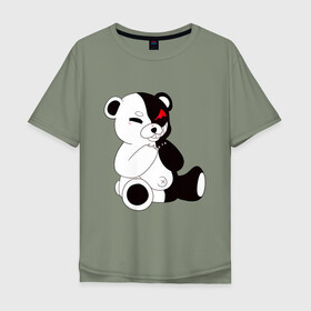 Мужская футболка хлопок Oversize с принтом Monokuma , 100% хлопок | свободный крой, круглый ворот, “спинка” длиннее передней части | Тематика изображения на принте: danganronpa | eye | monokuma | аватар | антагонист | глаз | игрушка | медведь | монокума | мягкая | панда | робот