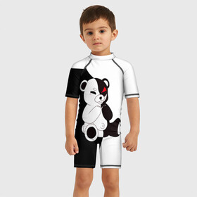 Детский купальный костюм 3D с принтом MONOKUMA сидит  , Полиэстер 85%, Спандекс 15% | застежка на молнии на спине | danganronpa | eye | monokuma | аватар | антагонист | глаз | игрушка | медведь | монокума | мягкая | панда | робот
