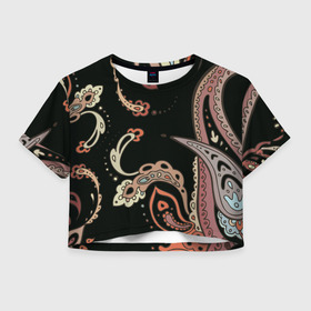 Женская футболка Crop-top 3D с принтом Расписной узор , 100% полиэстер | круглая горловина, длина футболки до линии талии, рукава с отворотами | роспись | узор | узоры | хохлома | этническое