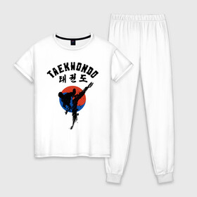 Женская пижама хлопок с принтом Taekwondo , 100% хлопок | брюки и футболка прямого кроя, без карманов, на брюках мягкая резинка на поясе и по низу штанин | taekwondo | восточные единоборства | единоборства | теквондо | тхэквондо | тэквондо