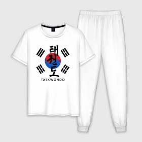 Мужская пижама хлопок с принтом Taekwondo , 100% хлопок | брюки и футболка прямого кроя, без карманов, на брюках мягкая резинка на поясе и по низу штанин
 | taekwondo | восточные единоборства | единоборства | теквондо | тхэквондо | тэквондо