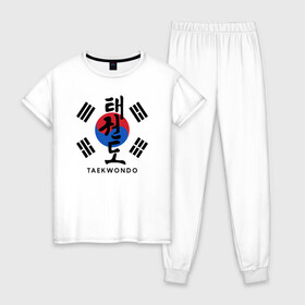 Женская пижама хлопок с принтом Taekwondo , 100% хлопок | брюки и футболка прямого кроя, без карманов, на брюках мягкая резинка на поясе и по низу штанин | taekwondo | восточные единоборства | единоборства | теквондо | тхэквондо | тэквондо