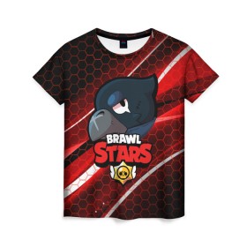 Женская футболка 3D с принтом BRAWL STARS CROW , 100% полиэфир ( синтетическое хлопкоподобное полотно) | прямой крой, круглый вырез горловины, длина до линии бедер | bibi | brawl stars | crow | el brown | leon | leon shark | max | sally leon | shark | stars | акула | биби | ворон | леон