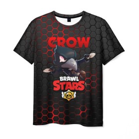 Мужская футболка 3D с принтом BRAWL STARS CROW , 100% полиэфир | прямой крой, круглый вырез горловины, длина до линии бедер | bibi | brawl stars | crow | el brown | leon | leon shark | max | sally leon | shark | stars | акула | биби | ворон | леон