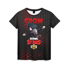 Женская футболка 3D с принтом BRAWL STARS CROW , 100% полиэфир ( синтетическое хлопкоподобное полотно) | прямой крой, круглый вырез горловины, длина до линии бедер | bibi | brawl stars | crow | el brown | leon | leon shark | max | sally leon | shark | stars | акула | биби | ворон | леон