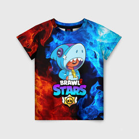 Детская футболка 3D с принтом BRAWL STARS LEON SHARK , 100% гипоаллергенный полиэфир | прямой крой, круглый вырез горловины, длина до линии бедер, чуть спущенное плечо, ткань немного тянется | bibi | brawl stars | crow | el brown | leon | leon shark | max | sally leon | shark | stars | акула | биби | ворон | леон