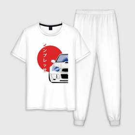 Мужская пижама хлопок с принтом Subaru Impreza WRX STI , 100% хлопок | брюки и футболка прямого кроя, без карманов, на брюках мягкая резинка на поясе и по низу штанин
 | автомобиль | гонка | импреза. | пушка | тюнинг | япония