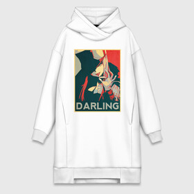 Платье-худи хлопок с принтом Darling poster ,  |  | Тематика изображения на принте: 02 | anime | darling | franx | franxx | hope | obama hope | zero 02 two | zero two | zero02two | аниме | во франксе | зеро ту | любимый | манга | милый | поп арт | франкс | франксе