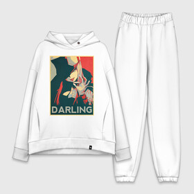 Женский костюм хлопок Oversize с принтом Darling poster ,  |  | Тематика изображения на принте: 02 | anime | darling | franx | franxx | hope | obama hope | zero 02 two | zero two | zero02two | аниме | во франксе | зеро ту | любимый | манга | милый | поп арт | франкс | франксе