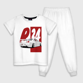 Детская пижама хлопок с принтом Drift Cars Nissan Skyline R34 , 100% хлопок |  брюки и футболка прямого кроя, без карманов, на брюках мягкая резинка на поясе и по низу штанин
 | дрифт | пушка | тюнинг | уличная гонка | японский автомобиль