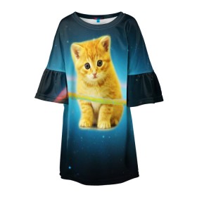 Детское платье 3D с принтом Рыжий Котик , 100% полиэстер | прямой силуэт, чуть расширенный к низу. Круглая горловина, на рукавах — воланы | Тематика изображения на принте: cat | cats | животные | киса | киска | кот | котики | коты | котэ | кошка | природа