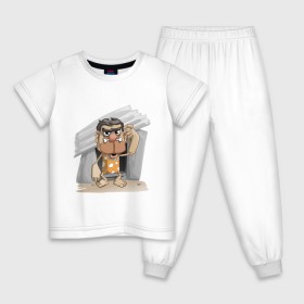 Детская пижама хлопок с принтом Древний человек , 100% хлопок |  брюки и футболка прямого кроя, без карманов, на брюках мягкая резинка на поясе и по низу штанин
 | 