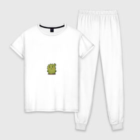 Женская пижама хлопок с принтом кактус , 100% хлопок | брюки и футболка прямого кроя, без карманов, на брюках мягкая резинка на поясе и по низу штанин | emoji рисунок | kaktus | кактус | кактусик | смайл | стикер | эмоджи