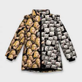 Зимняя куртка для девочек 3D с принтом Девушки орут на котиков , ткань верха — 100% полиэстер; подклад — 100% полиэстер, утеплитель — 100% полиэстер. | длина ниже бедра, удлиненная спинка, воротник стойка и отстегивающийся капюшон. Есть боковые карманы с листочкой на кнопках, утяжки по низу изделия и внутренний карман на молнии. 

Предусмотрены светоотражающий принт на спинке, радужный светоотражающий элемент на пуллере молнии и на резинке для утяжки. | Тематика изображения на принте: cat | meme | девушка | женщина | истерика | кот | котик | котики | коты | кошка | крик | кричит | мем | паттерн