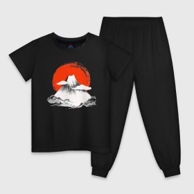 Детская пижама хлопок с принтом Гора Фудзияма , 100% хлопок |  брюки и футболка прямого кроя, без карманов, на брюках мягкая резинка на поясе и по низу штанин
 | japan | japanese | акварель | восходящие солнце | гора | закат | искуство | красками | краски | красное | на груди | облака | облако | пейзаж | склон | солнце | солнышко | спереди | туристическая | фудзияма