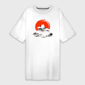 Платье-футболка хлопок с принтом Гора Фудзияма ,  |  | japan | japanese | акварель | восходящие солнце | гора | закат | искуство | красками | краски | красное | на груди | облака | облако | пейзаж | склон | солнце | солнышко | спереди | туристическая | фудзияма