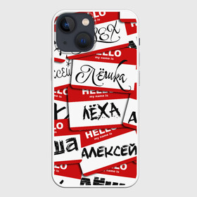 Чехол для iPhone 13 mini с принтом Hello, my name is... ,  |  | Тематика изображения на принте: alex | hello | hello my name is | my name | stiker | stikers | алекс | алексей | алеха | алеша | алешка | имя | колаж | коллаж | леха | лешенька | лёшка | меня зовут | мое имя | привет | стикер