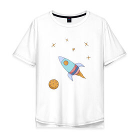 Мужская футболка хлопок Oversize с принтом Космическое путешествие , 100% хлопок | свободный крой, круглый ворот, “спинка” длиннее передней части | Тематика изображения на принте: 