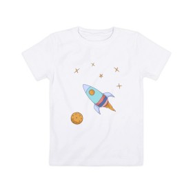 Детская футболка хлопок с принтом Космическое путешествие , 100% хлопок | круглый вырез горловины, полуприлегающий силуэт, длина до линии бедер | Тематика изображения на принте: 