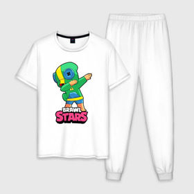 Мужская пижама хлопок с принтом Brawl Stars Leon, Dab , 100% хлопок | брюки и футболка прямого кроя, без карманов, на брюках мягкая резинка на поясе и по низу штанин
 | 