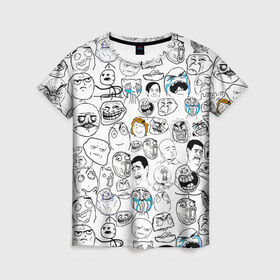 Женская футболка 3D с принтом МЕМЫ , 100% полиэфир ( синтетическое хлопкоподобное полотно) | прямой крой, круглый вырез горловины, длина до линии бедер | meme | pattern | smile | интернет приколы | мем | мемы | паттерн | прикол | рожицы | смайл | юмор