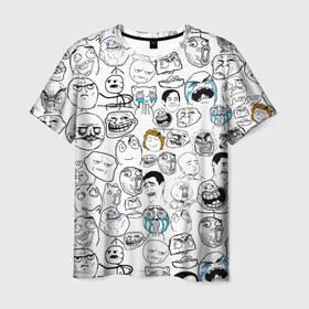 Мужская футболка 3D с принтом МЕМЫ , 100% полиэфир | прямой крой, круглый вырез горловины, длина до линии бедер | meme | pattern | smile | интернет приколы | мем | мемы | паттерн | прикол | рожицы | смайл | юмор
