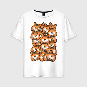 Женская футболка хлопок Oversize с принтом Попки Корги , 100% хлопок | свободный крой, круглый ворот, спущенный рукав, длина до линии бедер
 | корги | попки корги | собаки