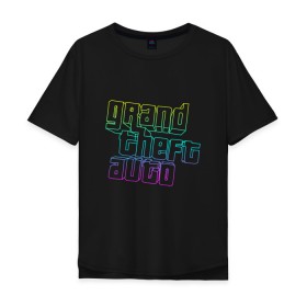 Мужская футболка хлопок Oversize с принтом Gta logo:gradient , 100% хлопок | свободный крой, круглый ворот, “спинка” длиннее передней части | Тематика изображения на принте: grand theft auto | gta | геометрия | гта | гта 5 | игра | линии | логотип | пеф