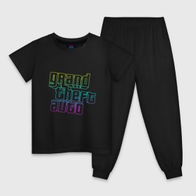 Детская пижама хлопок с принтом Gta logo:gradient , 100% хлопок |  брюки и футболка прямого кроя, без карманов, на брюках мягкая резинка на поясе и по низу штанин
 | grand theft auto | gta | геометрия | гта | гта 5 | игра | линии | логотип | пеф