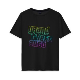 Женская футболка хлопок Oversize с принтом Gta logo:gradient , 100% хлопок | свободный крой, круглый ворот, спущенный рукав, длина до линии бедер
 | grand theft auto | gta | геометрия | гта | гта 5 | игра | линии | логотип | пеф
