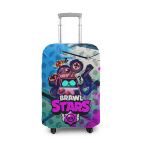 Чехол для чемодана 3D с принтом BRAWL STARS 8 BIT , 86% полиэфир, 14% спандекс | двустороннее нанесение принта, прорези для ручек и колес | 8 bit | bibi | brawl stars | brock | bull | crow | dinomike | el primo | leon | mobile game | nita | poko | ricochet | stars | tara | бравл старс | ворон | леон | мобильные игры