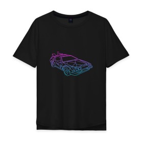 Мужская футболка хлопок Oversize с принтом DeLorean gradient , 100% хлопок | свободный крой, круглый ворот, “спинка” длиннее передней части | Тематика изображения на принте: автомобиль | арт | градиент | машина | неон | силуэт | тачка | фильм | цвета