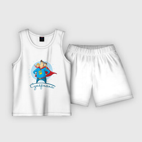 Детская пижама с шортами хлопок с принтом Суперпапа ,  |  | Тематика изображения на принте: art | children | dad | super dad | superhero | арт | дети | папа | супер папа | супергерой
