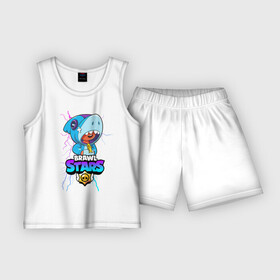 Детская пижама с шортами хлопок с принтом BRAWL STARS LEON SHARK  ЛЕОН АКУЛА ,  |  | bibi | brawl stars | crow | el brown | leon | leon shark | max | sally leon | shark | stars | акула | биби | ворон | леон