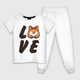 Детская пижама хлопок с принтом Love Corgi , 100% хлопок |  брюки и футболка прямого кроя, без карманов, на брюках мягкая резинка на поясе и по низу штанин
 | corgi | корги