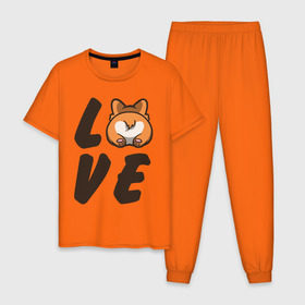 Мужская пижама хлопок с принтом Love Corgi , 100% хлопок | брюки и футболка прямого кроя, без карманов, на брюках мягкая резинка на поясе и по низу штанин
 | corgi | корги