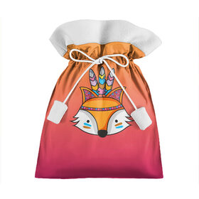 Подарочный 3D мешок с принтом Лиса Индеец , 100% полиэстер | Размер: 29*39 см | fox | венок | животные | лиса | лисенок | лисичка | полевые цветы | полынь | рисунок | ромашки | стикер | цветы