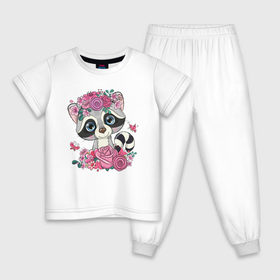 Детская пижама хлопок с принтом Милый енотик , 100% хлопок |  брюки и футболка прямого кроя, без карманов, на брюках мягкая резинка на поясе и по низу штанин
 | 