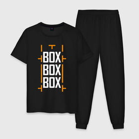 Мужская пижама хлопок с принтом Box box box , 100% хлопок | брюки и футболка прямого кроя, без карманов, на брюках мягкая резинка на поясе и по низу штанин
 | Тематика изображения на принте: f1 | формула 1