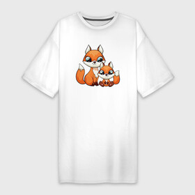 Платье-футболка хлопок с принтом Милые лисята ,  |  | fox | венок | животные | лиса | лисенок | лисичка | полевые цветы | полынь | рисунок | ромашки | стикер | цветы