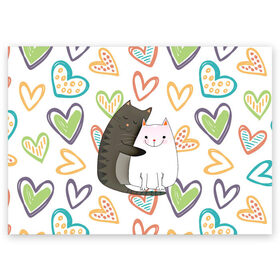 Поздравительная открытка с принтом Сладкая парочка , 100% бумага | плотность бумаги 280 г/м2, матовая, на обратной стороне линовка и место для марки
 | Тематика изображения на принте: 14 февраля | 8 марта | валентинов день | верность | влюбленность | влюбленные | вместе навсегда | двое | девичник | девушке | кот | коты | кошка | кошки | любимая | любимый | люблю | люблю тебя | мы с то